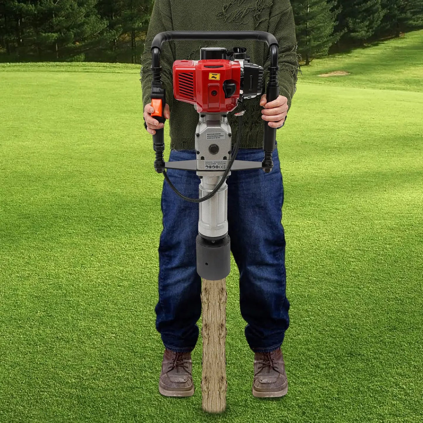 52CC Pile Driver 1900W Gasoline 2 Stroke Post Driver Petrol Garden Fencing Tool Machine 55-70mm Sleeve