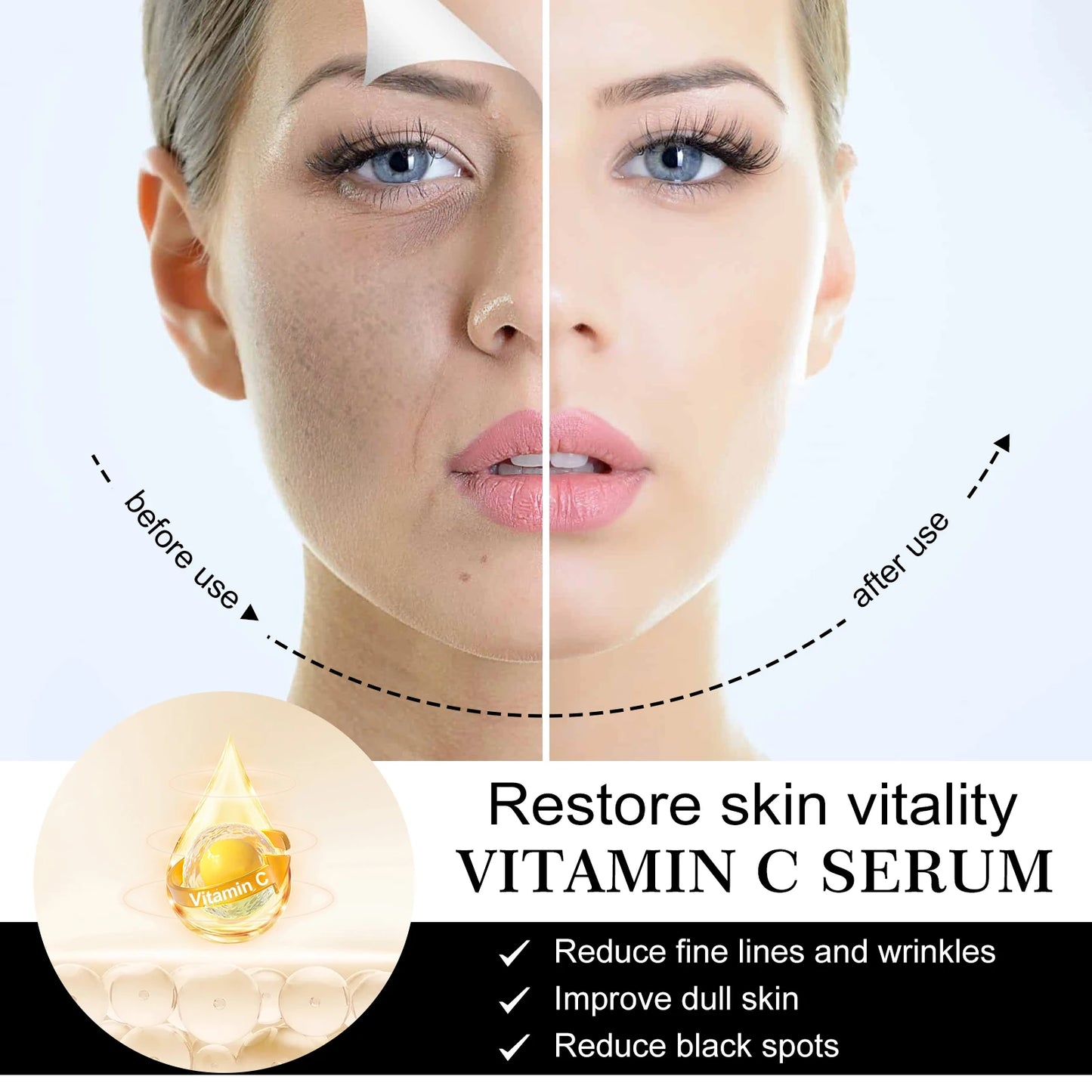 Hoygi 30ml Vitamin C Nourish Face Serum Reduce Fine Line Wrinkle Remove Dark Spots Improve Skin Elasticity Brighten Facial Serum