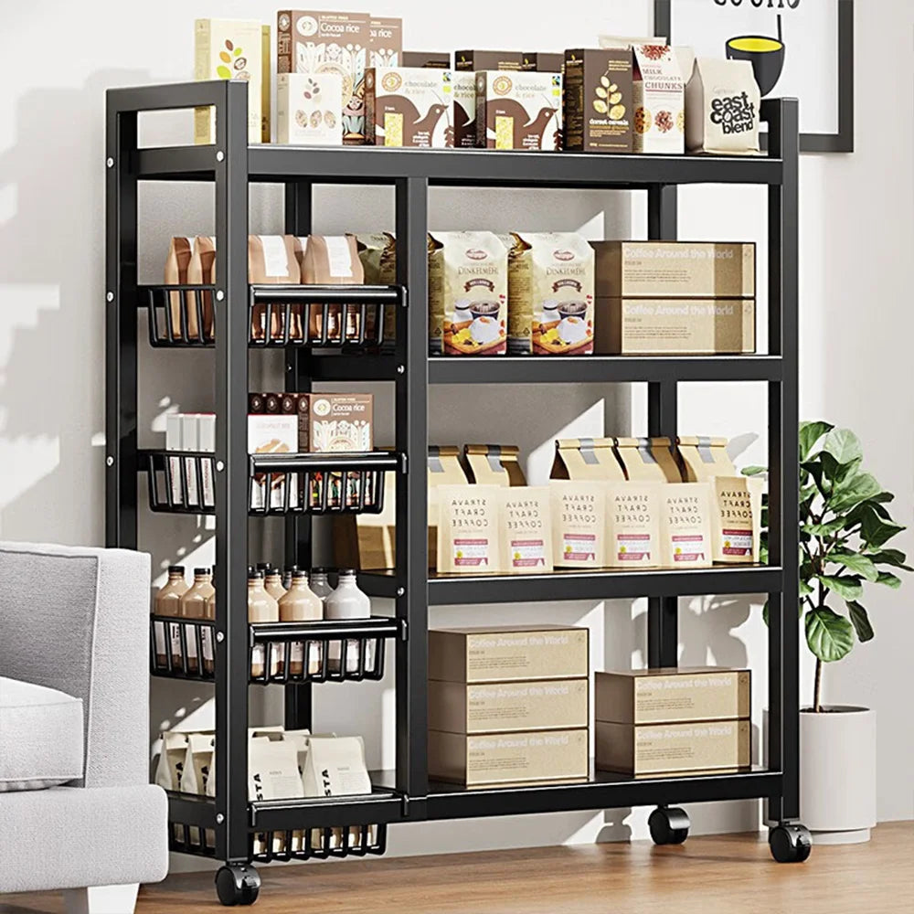 Kitchen Vegetable Basket Trolley Multifunctional Storage Rack Movable Rolling Cart for Fruit Microwave Oven Kitchen Organizer