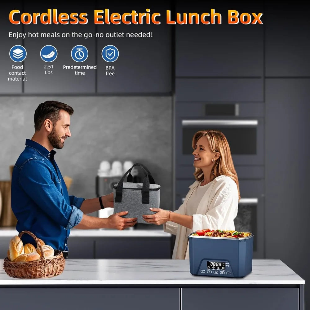 Cordless Electric Lunch Box, 1.2L Self Heating Lunch Box Battery Powered with Automatic Heating, BPA Free, Meal Prep Friendly
