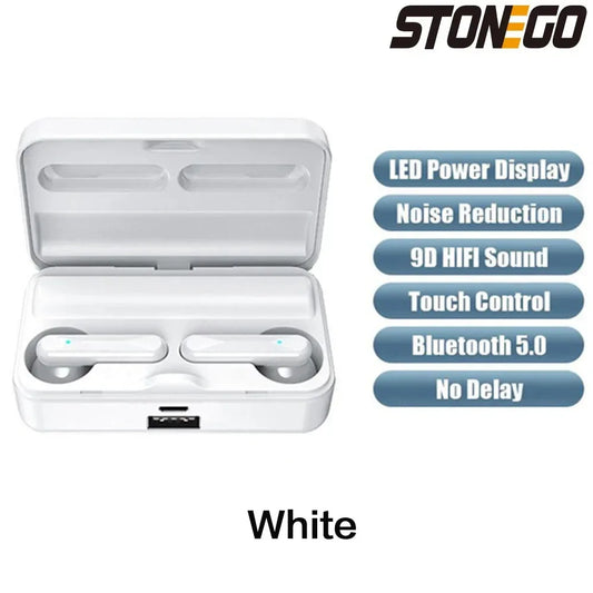 TWS Bluetooth 5.0 Sports Earbuds, Wireless Waterproof Noise-Cancelling Earphones with Charging Case, for Gaming and Music