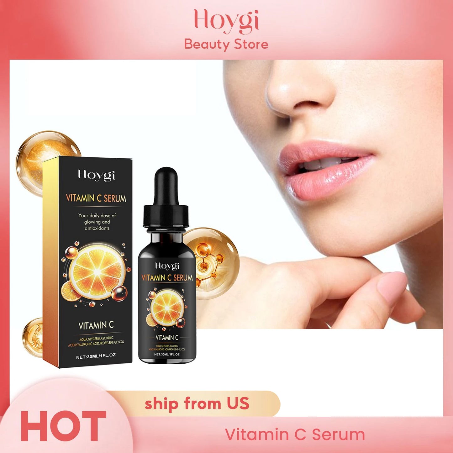 Hoygi 30ml Vitamin C Nourish Face Serum Reduce Fine Line Wrinkle Remove Dark Spots Improve Skin Elasticity Brighten Facial Serum