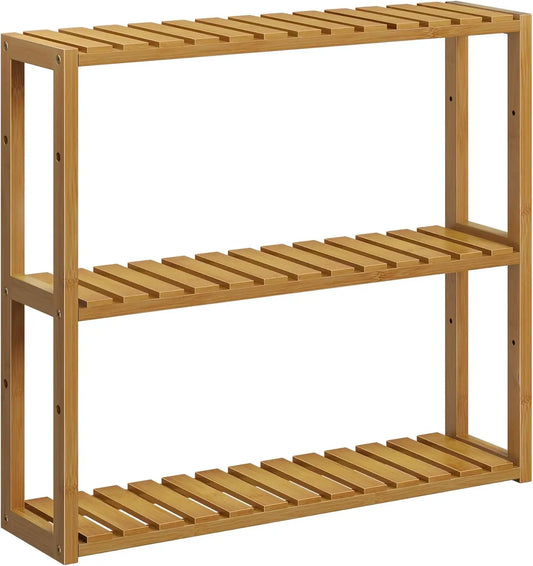 Bamboo Bathroom Shelf, 3-Tier Adjustable Plants Rack, Wall-Mounted or Stand, in the Living Room, Balcony, Kitchen