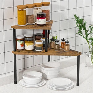 Kitchen Countertop Organizer Corner Shelf - Kitchen Spice Rack Organization 2 Tier Free-Standing Counter Storage Space Saving