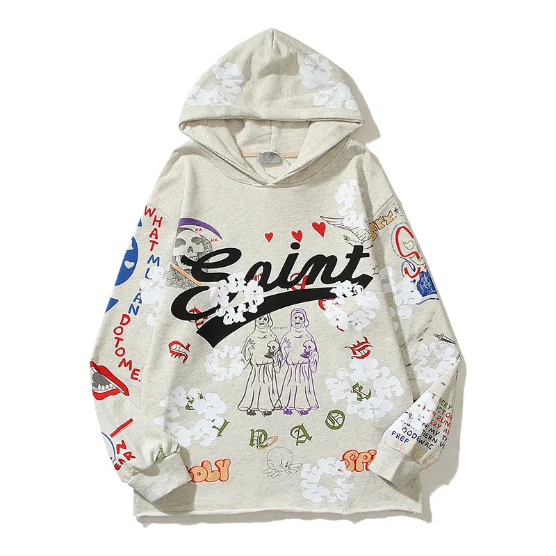 1988 Street Wear Pink Y2K Hoodie Funny Cartoon Pattern Sweatshirt Hipster Clothes Printed Cotton Y2K Hip-hop Boy Oversize Hooded