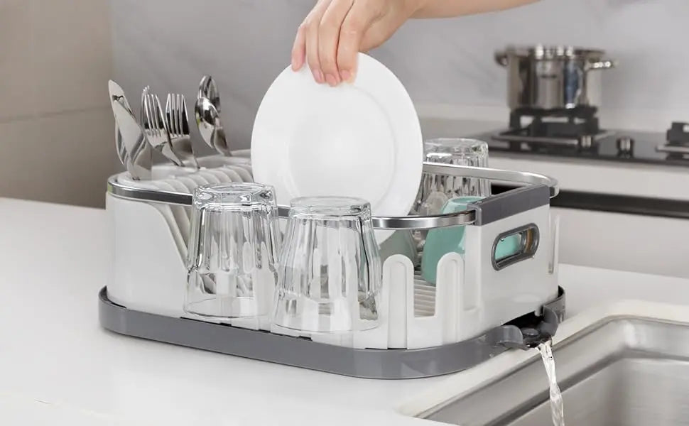 Dish Drying Rack for Kitchen Counter,Compact Dish Drainer with Drainboard,Utensil Holder and Cup Rack, Kitchen Drying Rack