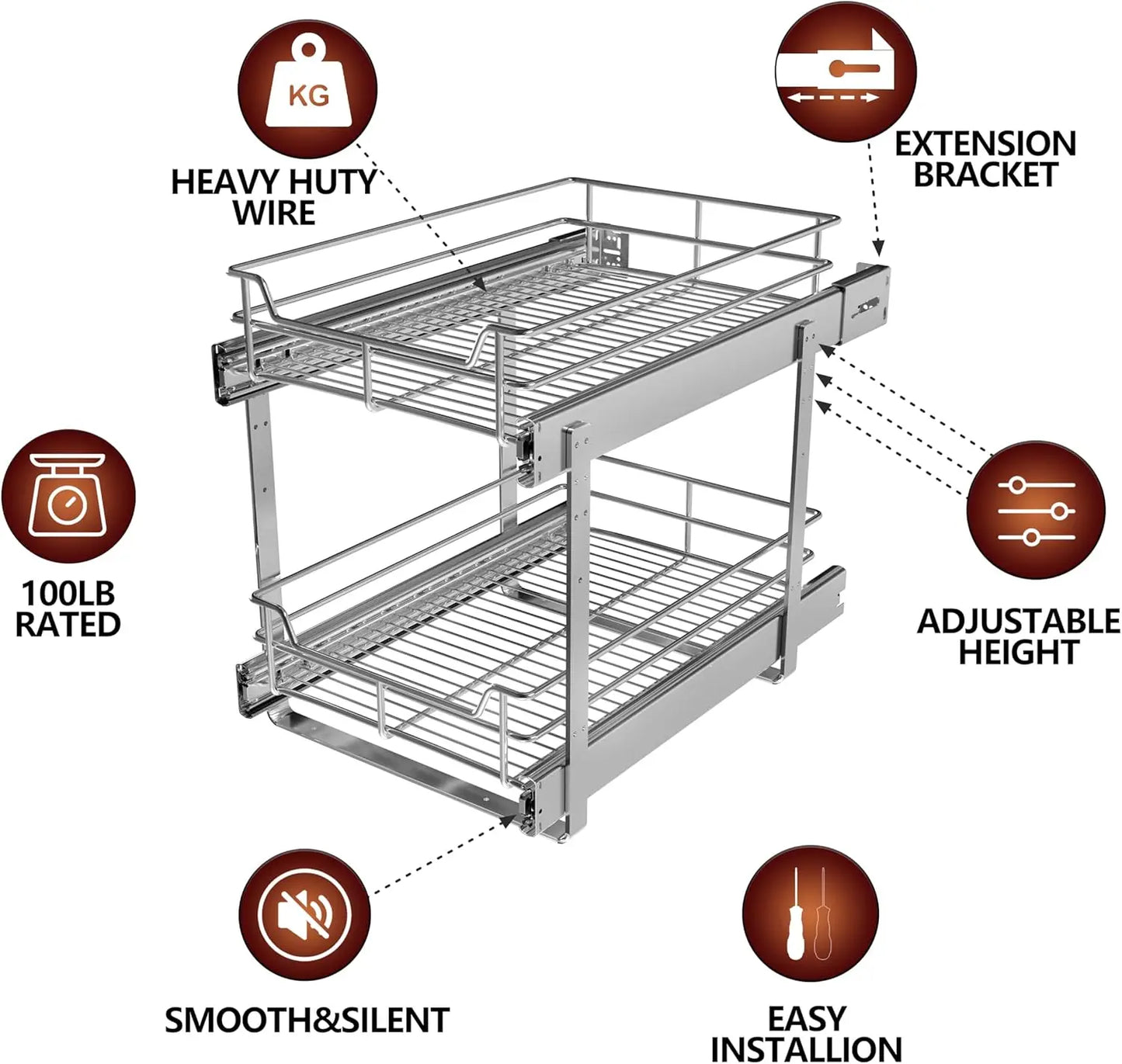2-Tier Cabinet Pull Out Shelves (20" W x 22" D), Slide Out Shelves for Kitchen Cabinet