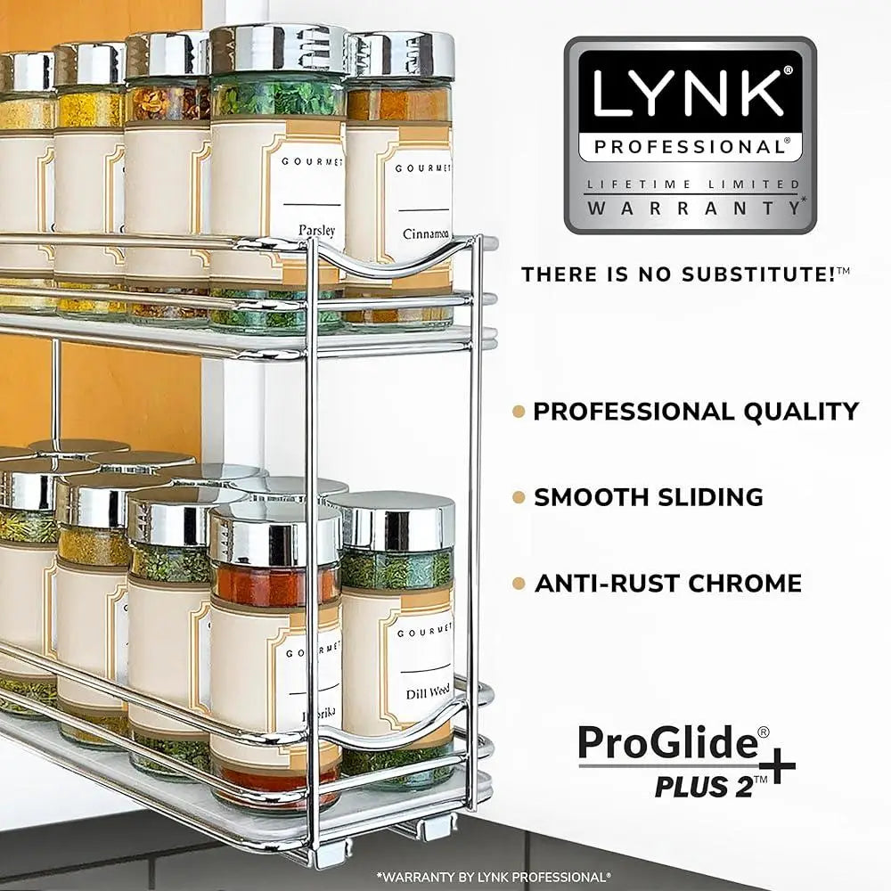 Pull Out Spice Rack Organizer Slide Out Drawer Kitchen Cabinets Heavy Duty Chrome Easy Mount Rust Resistant Storage Solution