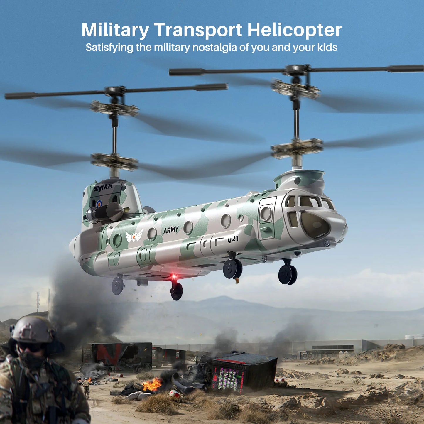 SYMA RC Helicopter Toy, Remote Control Helicopter Q21 Aircraft with Altitude Hold, One Key Take Off/Landing, CH-47 Chinook Toys