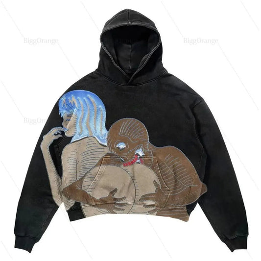 Harajuku Oversized Letter Printing Hoodie Streetwear Sweatshirt Y2k Tops Gothic Clothes Grunge Hoodies Women Men Clothing