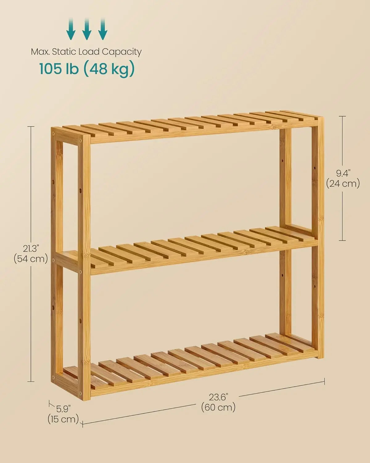Bamboo Bathroom Shelf, 3-Tier Adjustable Plants Rack, Wall-Mounted or Stand, in the Living Room, Balcony, Kitchen