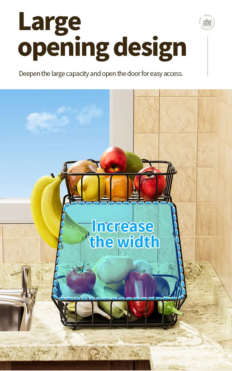 Fruit Basket,Metal Wire Storage Basket With Hooks,Saving Storage Rack,Stylish Kitchen Organizer In Space - Display Stand