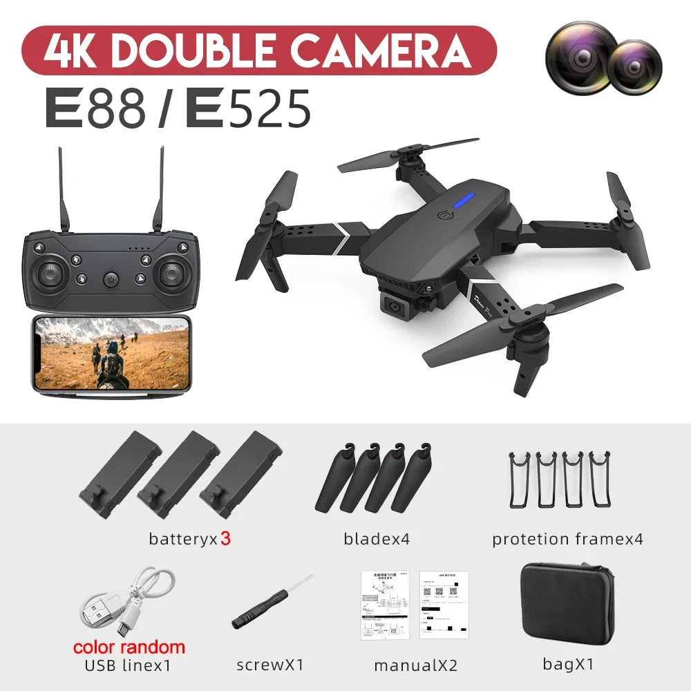 2025 E88Pro RC Drone 4K Professional With 3 Batteries Toy