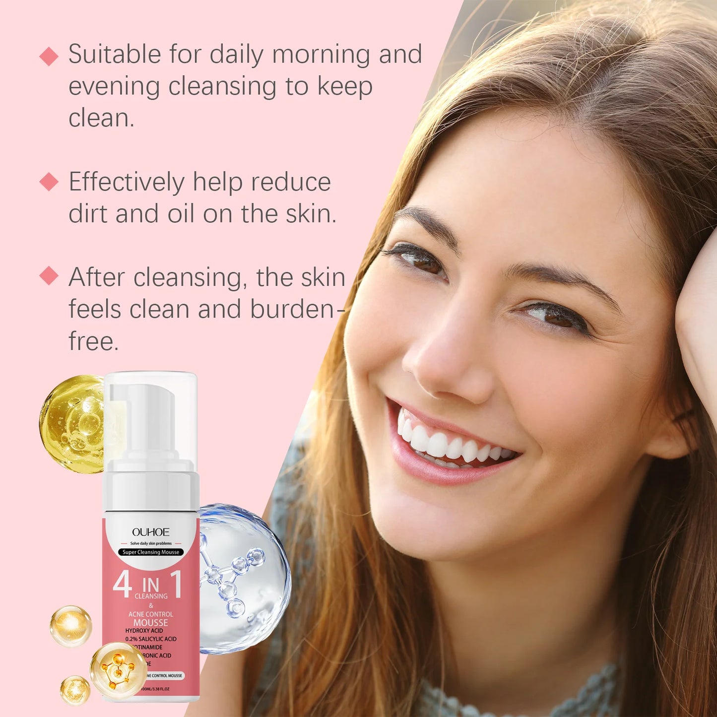 Revitalizing Korean Organic Salicylic Acid Foaming Face Cleanser - 4-in-1 Hydrating Cleansing Mousse, Soothing Skin, Oil Control