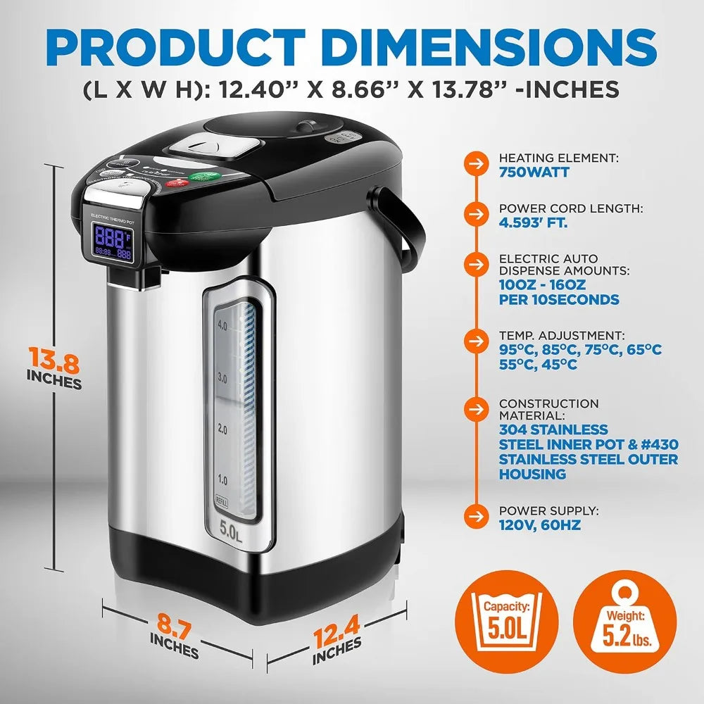 Digital Water Boiler and Warmer,Stainless Electric Hot Water Dispenser,LCD Display,Rotating Base,Keep Warm,Auto Shut Off
