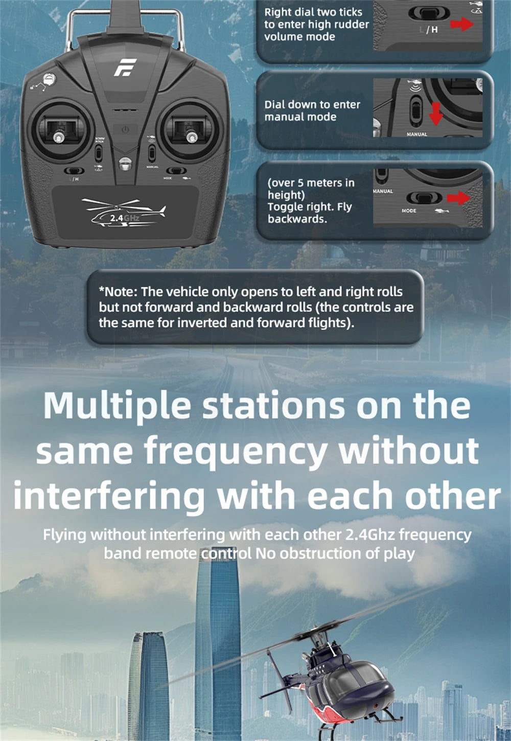 Eachine E186 Bell-206 2.4G 6CH 1/27 Scale Dual Brushless Motor Altitude Hold Optical Flow Positioning intelligent RC Helicopter