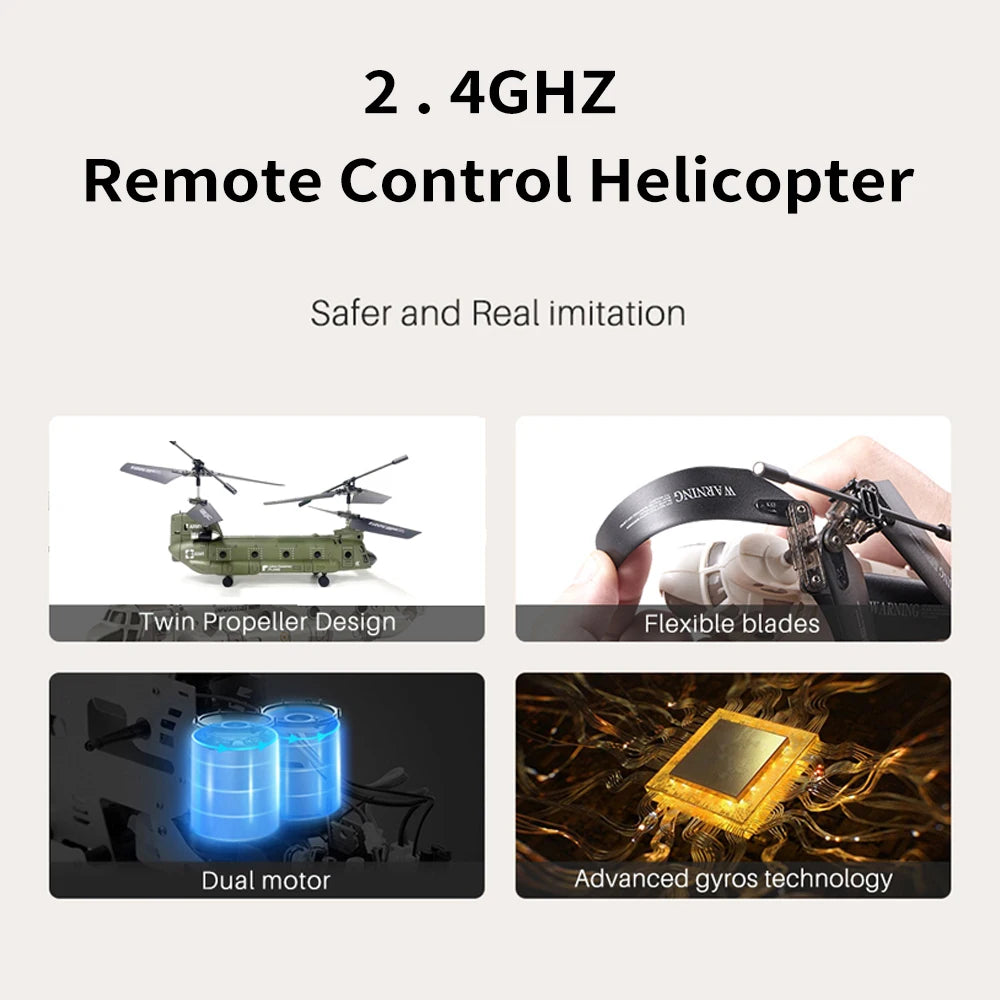 Remote Control Helicopter, 2.4G 3CH Dual Propellers Fixed Height Simulation Remote Control Military Transport Helicopter