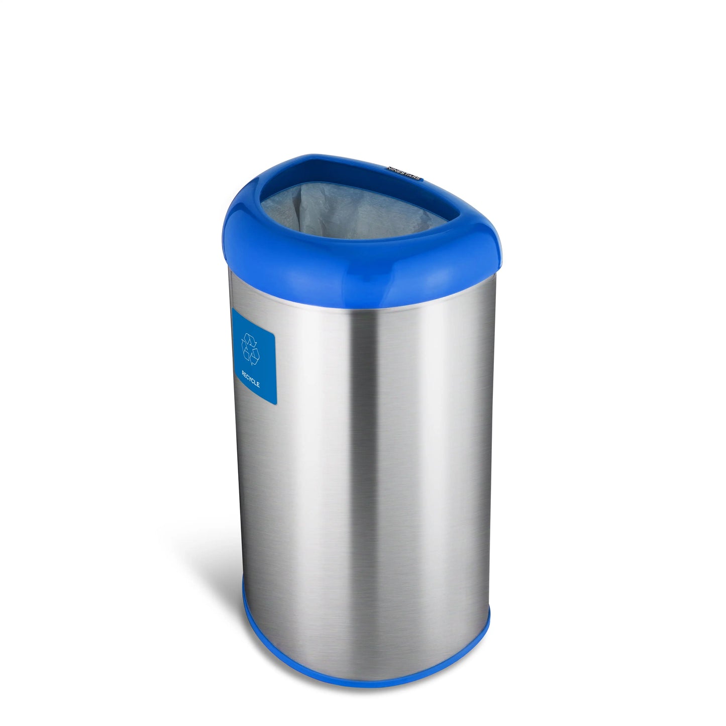13.2 Gal / 50L Blue Trash Can, Open Top, Fingerprint-Resistant Stainless Steel With Recycle Magnet
