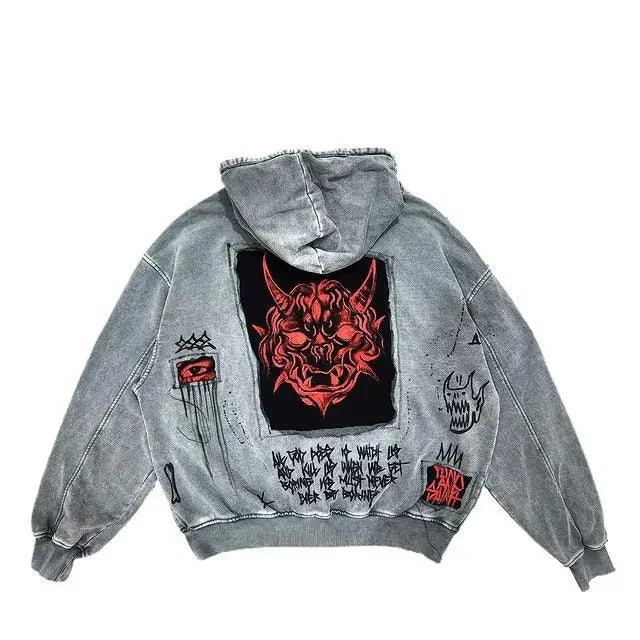 hoodiey2k Women's sweatshirtsHoodie Sweatshirt Men's Hip Hop Letter Vintage Skull Pattern Print Oversized Hoodie Jacket