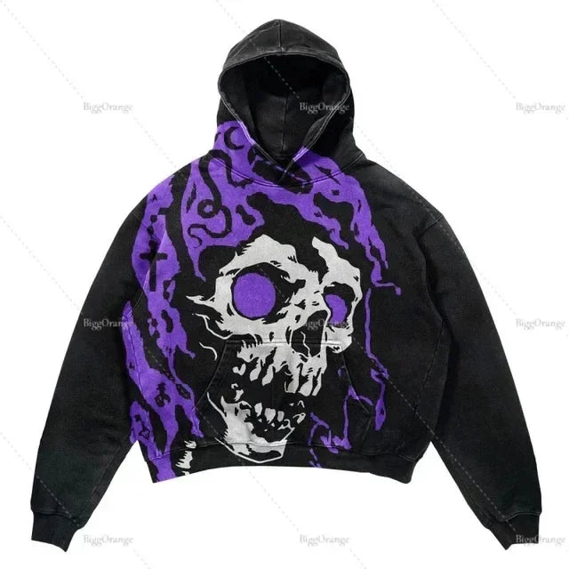 Harajuku Hand touch printing Hoodie Oversized Streetwear Tops Sweatshirt Y2k Clothes Gothic Grunge Hoodies  Men Clothing