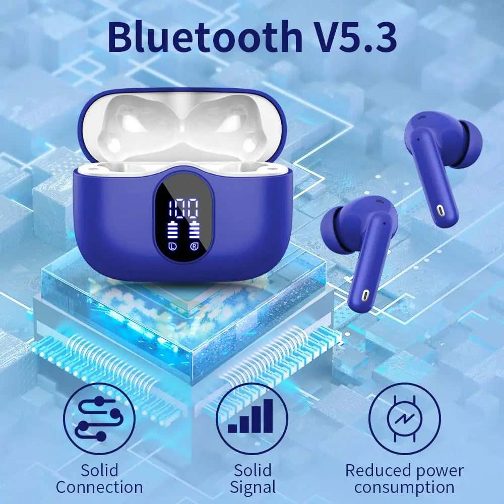 Wireless Earbuds with Bluetooth 5.3, In-Ear Headphones Featuring 4 ENC Mics and 36 Hours of Playtime, LED Display Included.