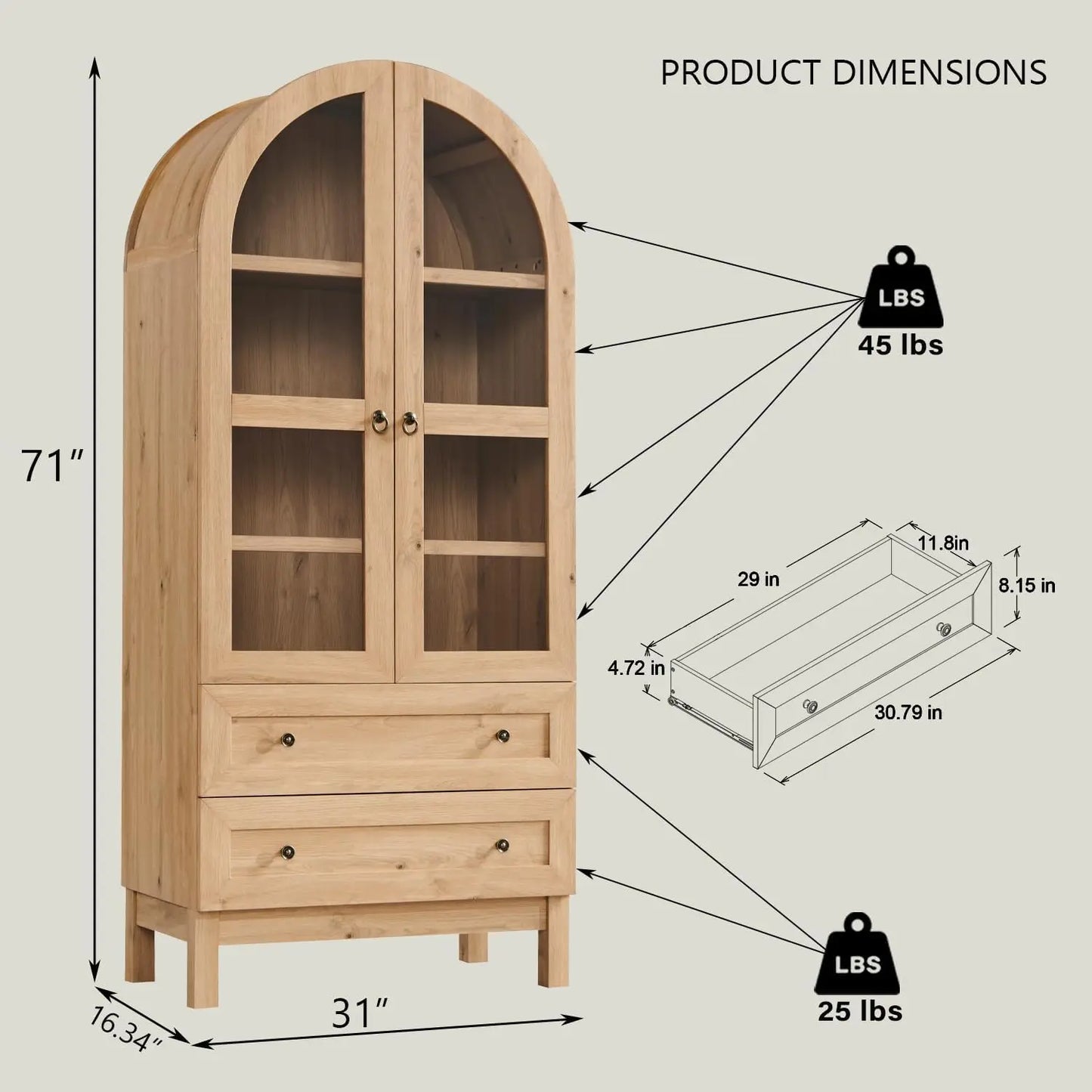 Wood Kitchen Storage Cabinets with 2 Large Drawers and Adjustable Shelves, Modern Farmhouse Versatile Cupboard for Kitchen
