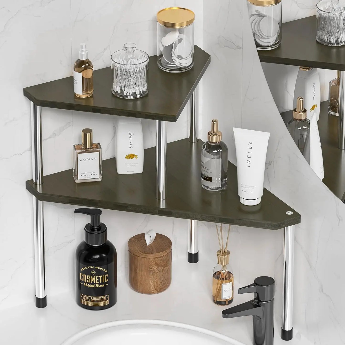 Kitchen Countertop Organizer Corner Shelf - Kitchen Spice Rack Organization 2 Tier Free-Standing Counter Storage Space Saving
