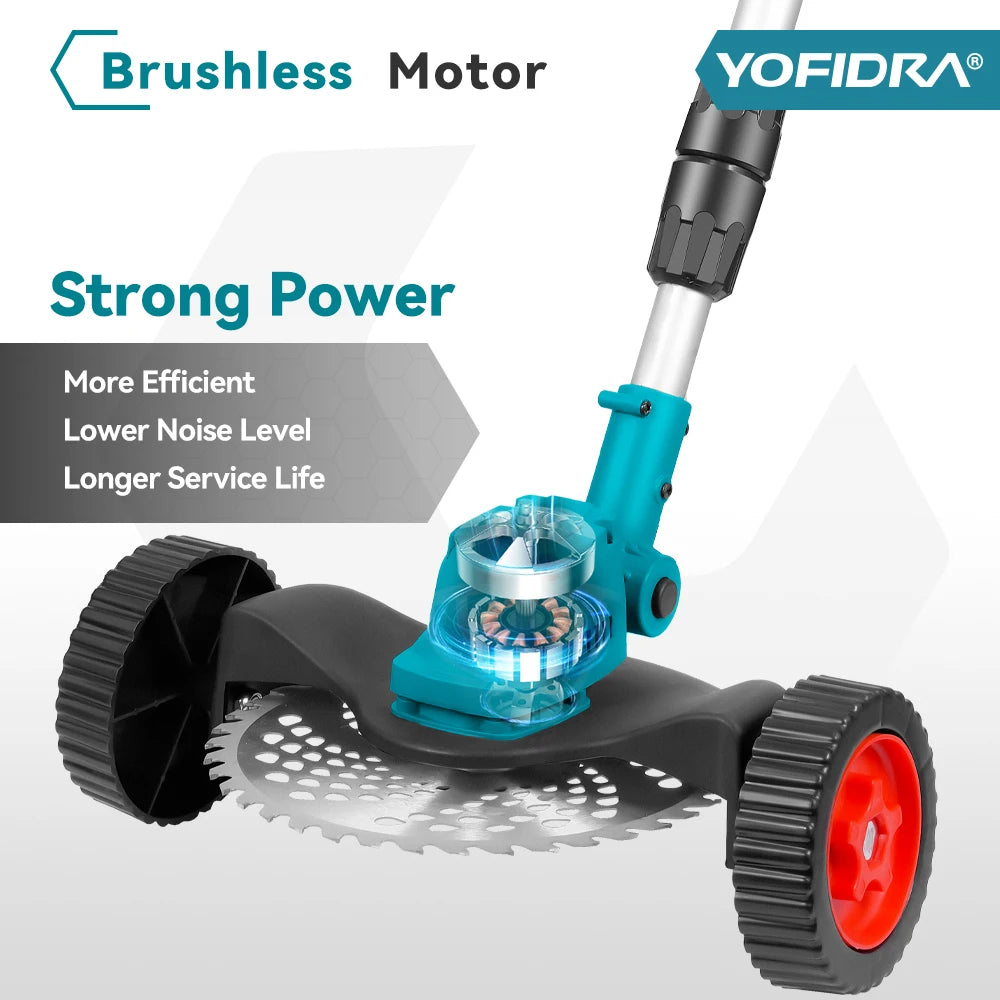 YOFIDRA 9 Inch Brushless Electric Lawn Mower Handheld Cordless Grass Trimmer Length Adjustable Garden Tool For 21V 18V Batter
