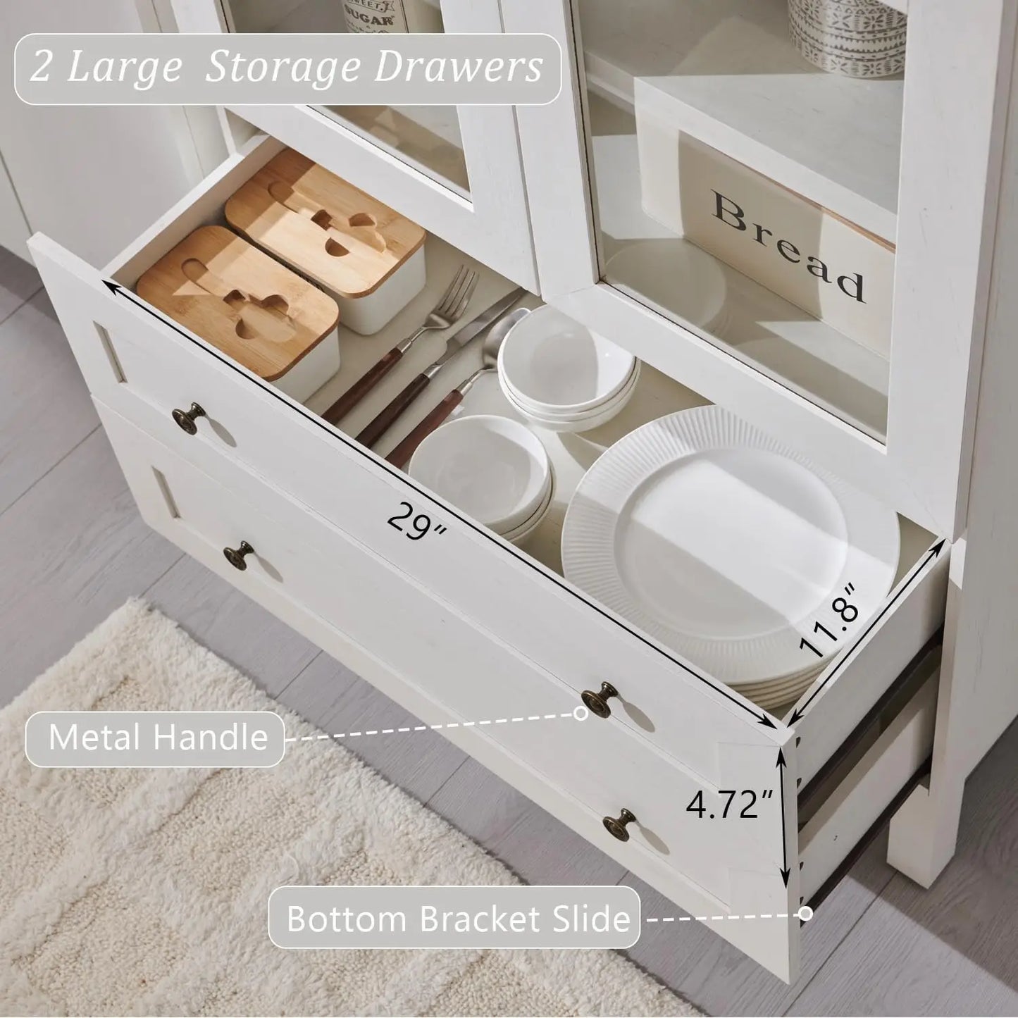 Wood Kitchen Storage Cabinets with 2 Large Drawers and Adjustable Shelves, Modern Farmhouse Versatile Cupboard for Kitchen