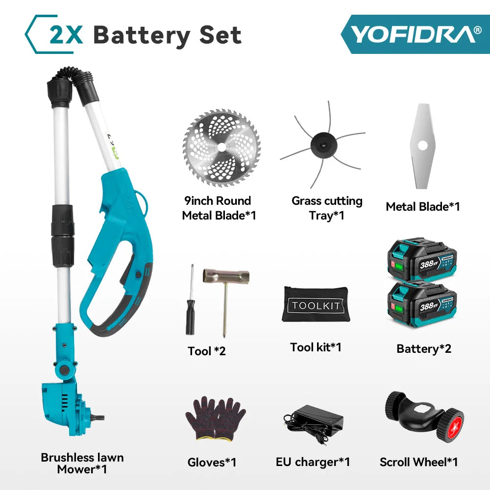 YOFIDRA 9 Inch Brushless Electric Lawn Mower Handheld Cordless Grass Trimmer Length Adjustable Garden Tool For 21V 18V Batter