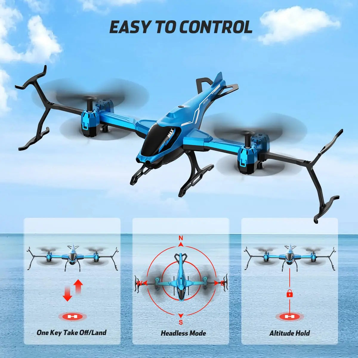 VATOS Super Function All in 1 Remote Control 2.4G RC Helicopter 360° Flip Obstacle Avoidance with LED Light Gift for Kids Adults