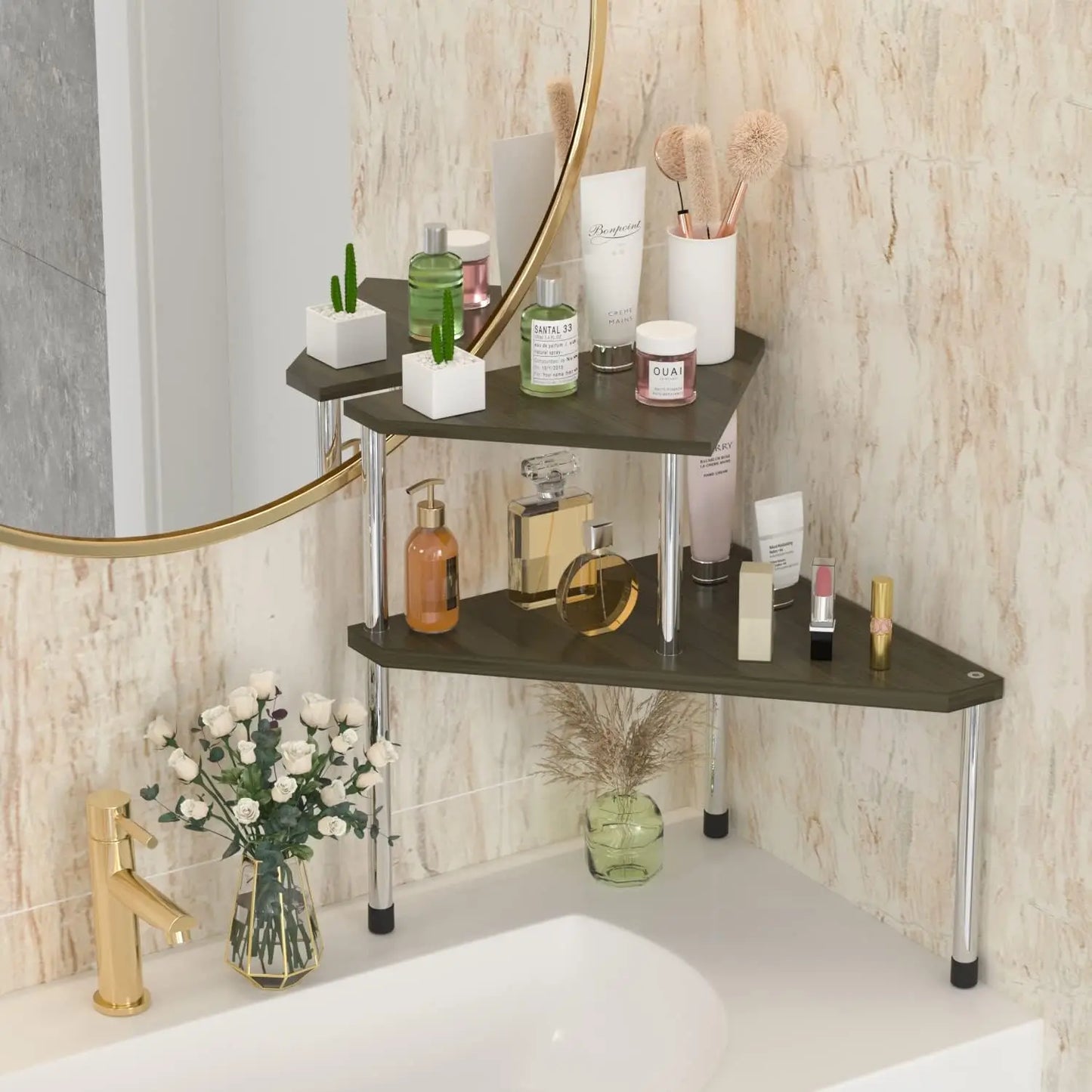 Kitchen Countertop Organizer Corner Shelf - Kitchen Spice Rack Organization 2 Tier Free-Standing Counter Storage Space Saving