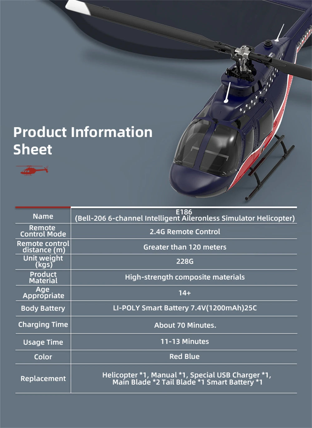 Eachine E186 Bell-206 2.4G 6CH 1/27 Scale Dual Brushless Motor Altitude Hold Optical Flow Positioning intelligent RC Helicopter