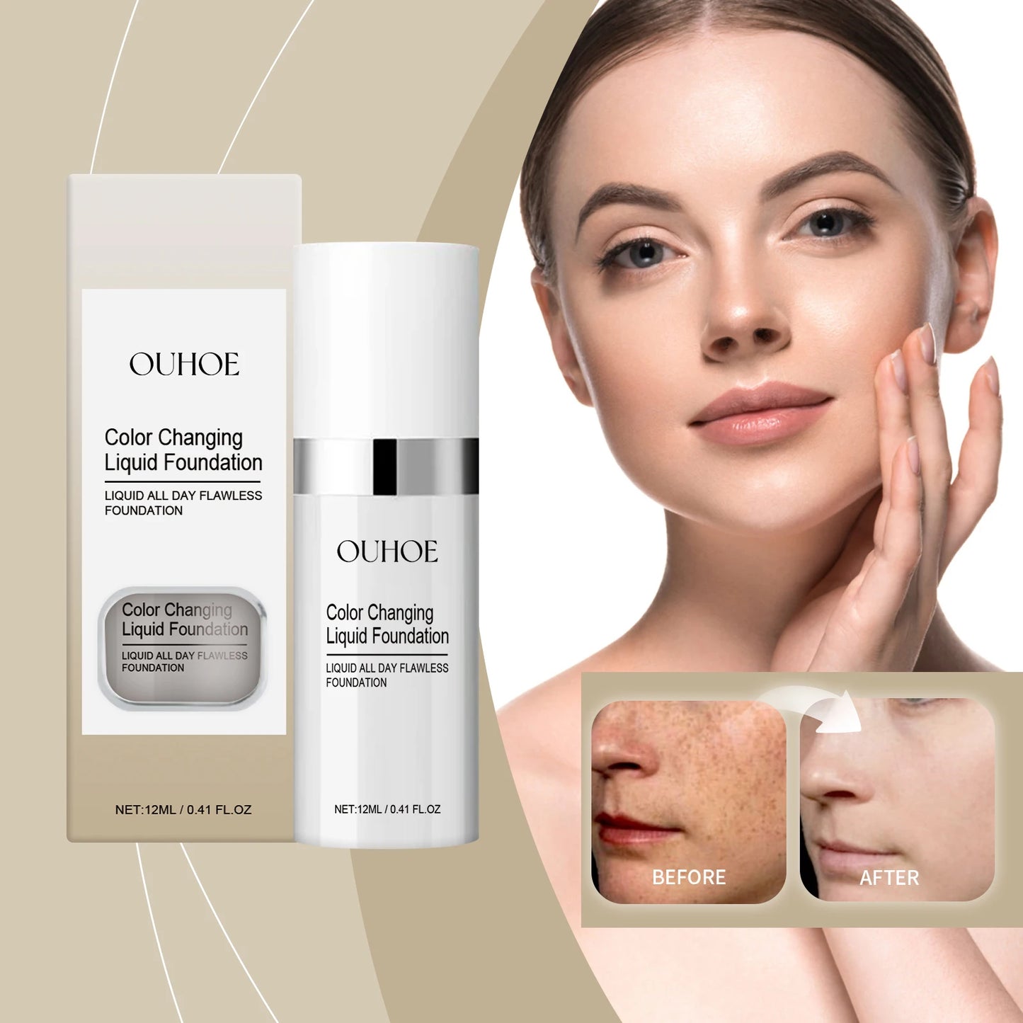 Color Changing Liquid Foundation Moisturizing Long Lasting No Creasing Waterproof Brightening Concealer Feamle Makeup Product
