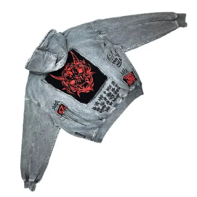 hoodiey2k Women's sweatshirtsHoodie Sweatshirt Men's Hip Hop Letter Vintage Skull Pattern Print Oversized Hoodie Jacket
