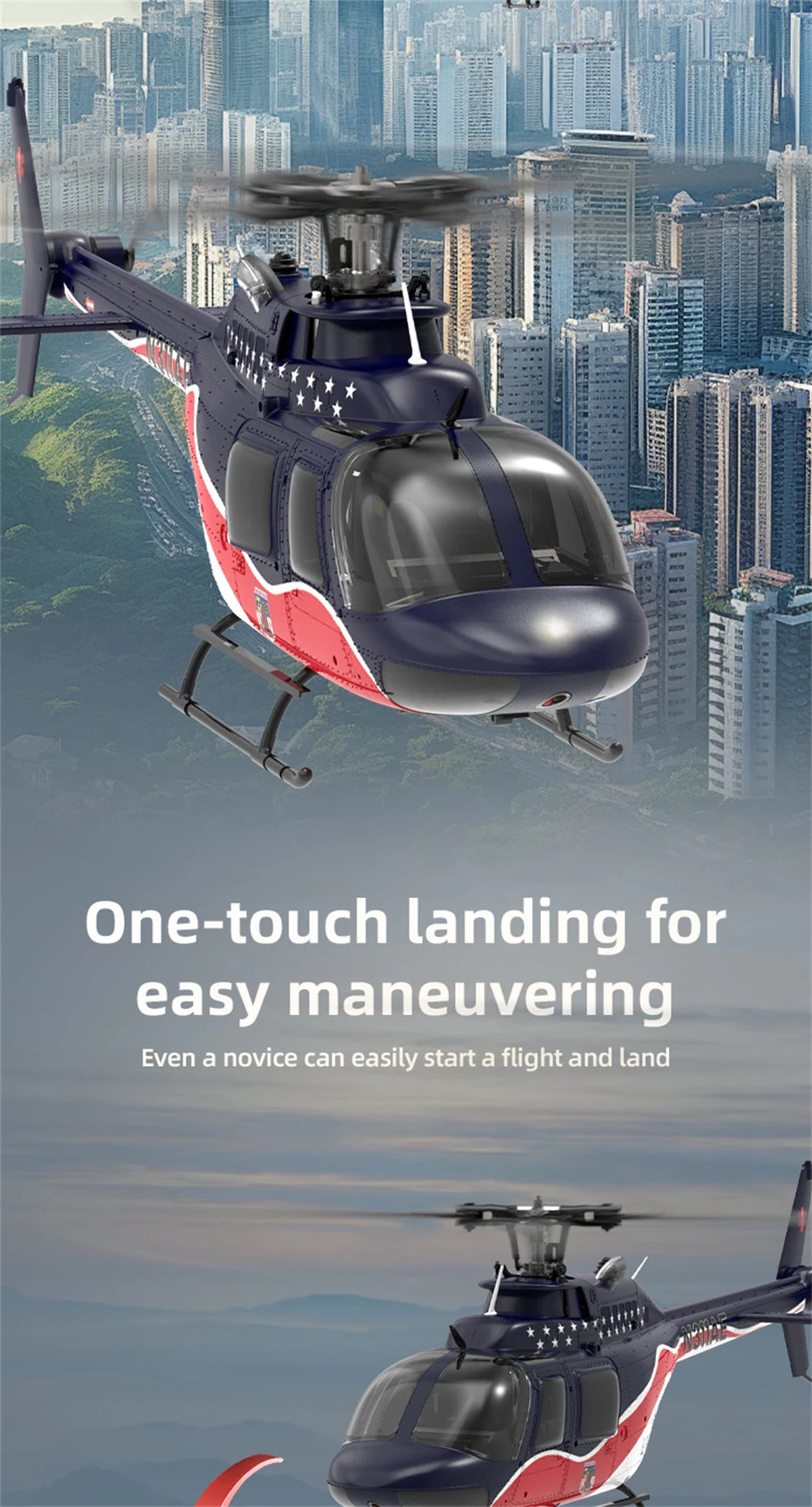 Eachine E186 Bell-206 2.4G 6CH 1/27 Scale Dual Brushless Motor Altitude Hold Optical Flow Positioning intelligent RC Helicopter