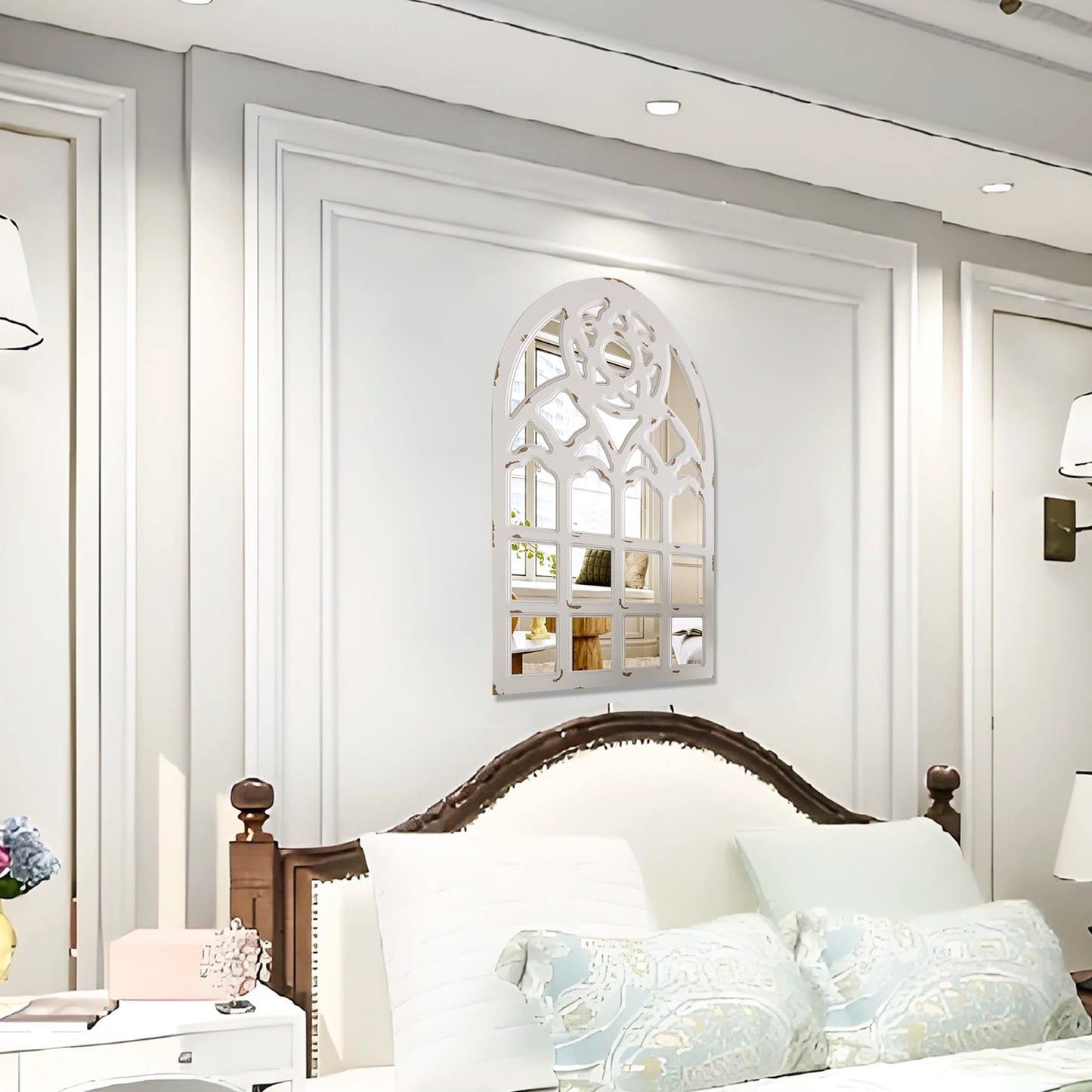Arched Window Mirror, Big Wall Mirrors Decorative with Wood Framed,Large Retro Farmhouse Mirrors for Kitchen Entryway LivingRoom