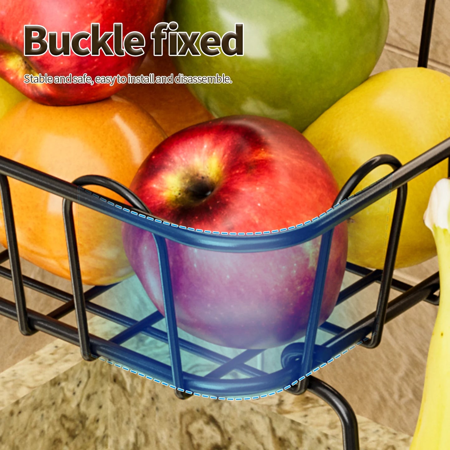 Fruit Basket,Metal Wire Storage Basket With Hooks,Saving Storage Rack,Stylish Kitchen Organizer In Space - Display Stand