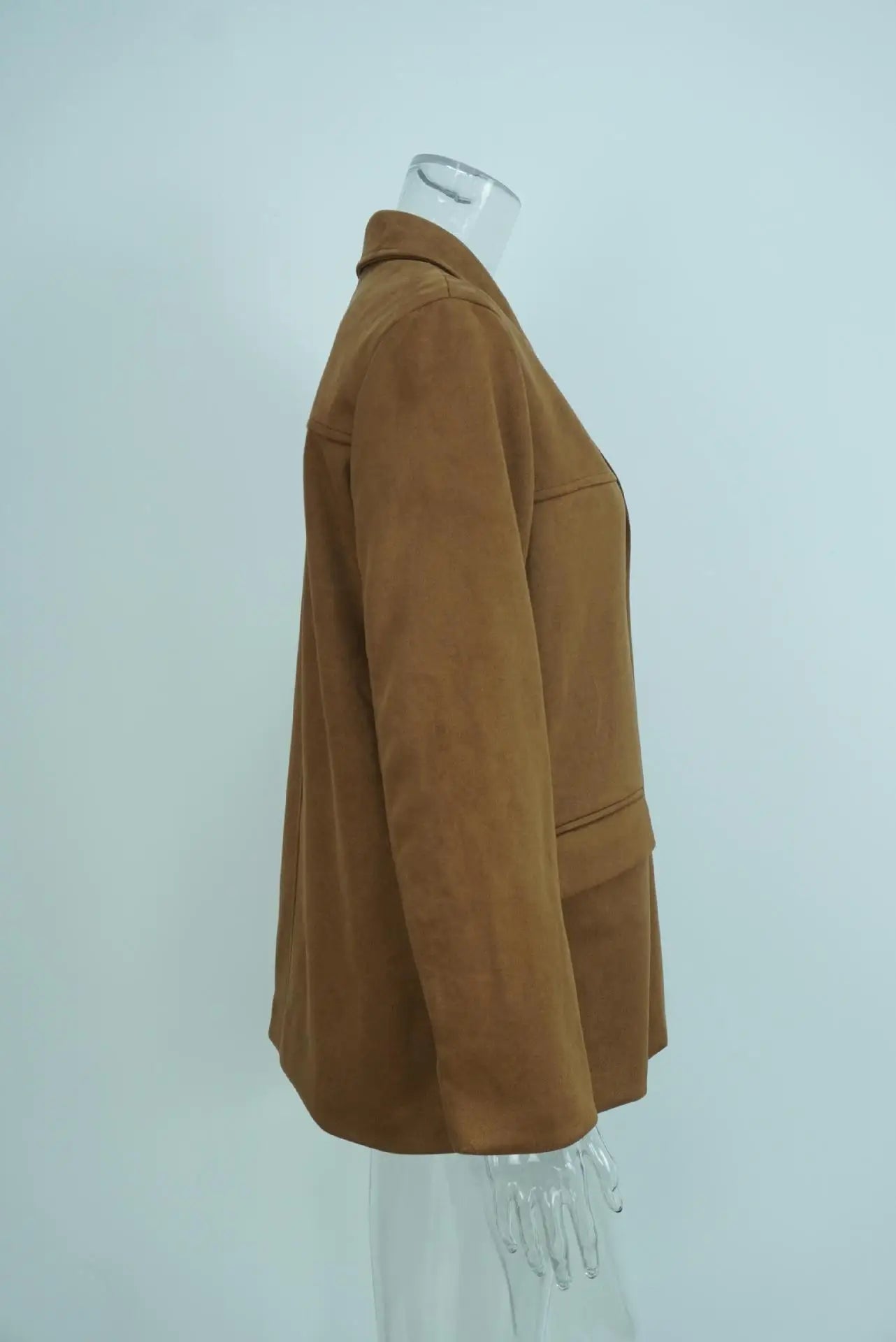 2025 Casual Brown Lapel Pocket Suede Leather Jacket Fashion Woman Single Button Long Sleeve Crop Coat Lady Autumn Street Outwear