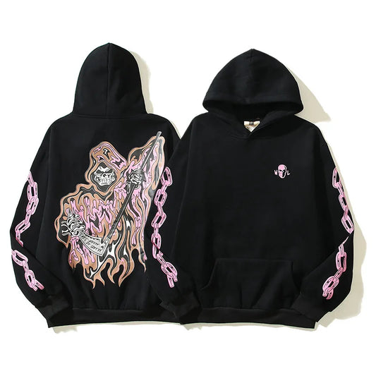Gothic Hip Hop Rock Letter Graffiti Graphic Print Loose Hoodie Y2k Oversized Vintage Men Hooded Sweatshirt Women Cotton Pullover