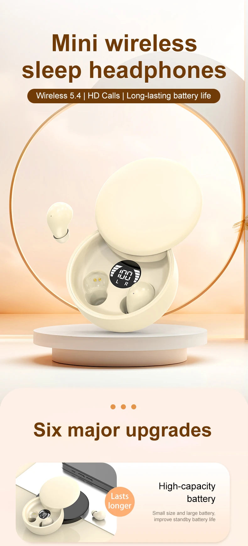 Wireless Bluetooth sleeping Headphones Noise canceling earbuds Hidden Headset Mini Invisible Earphones With Mic Sport Waterproof