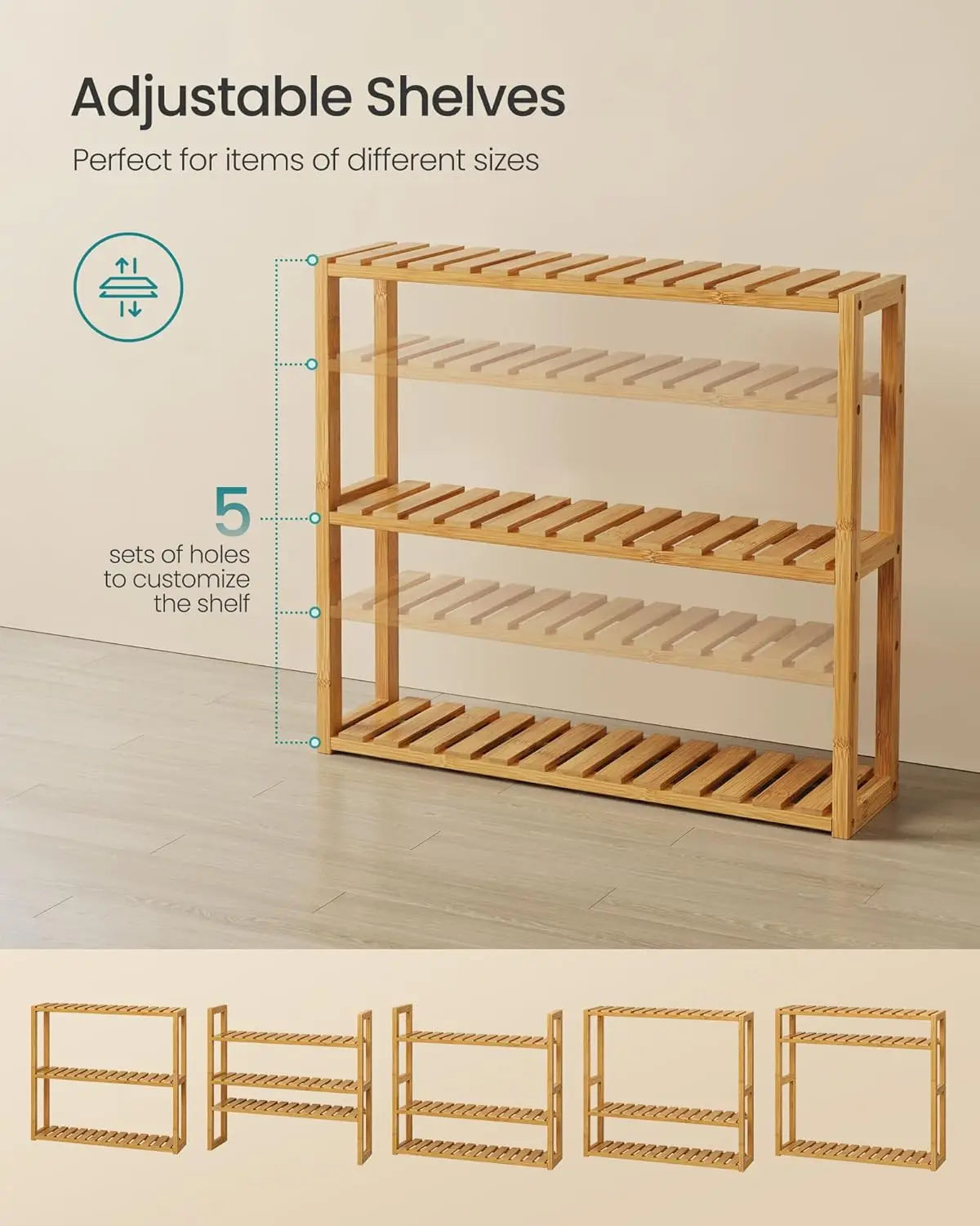 Bamboo Bathroom Shelf, 3-Tier Adjustable Plants Rack, Wall-Mounted or Stand, in the Living Room, Balcony, Kitchen
