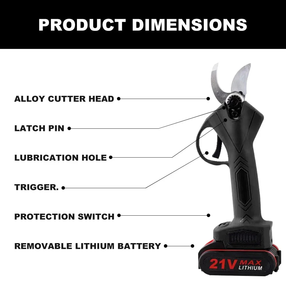 21V 50w Cordless Electric Branch Scissors 35mm Pruning Shear 2*7500mA Lithium Rechargeable Garden Cutter Tool Fruit Tree Trimmer