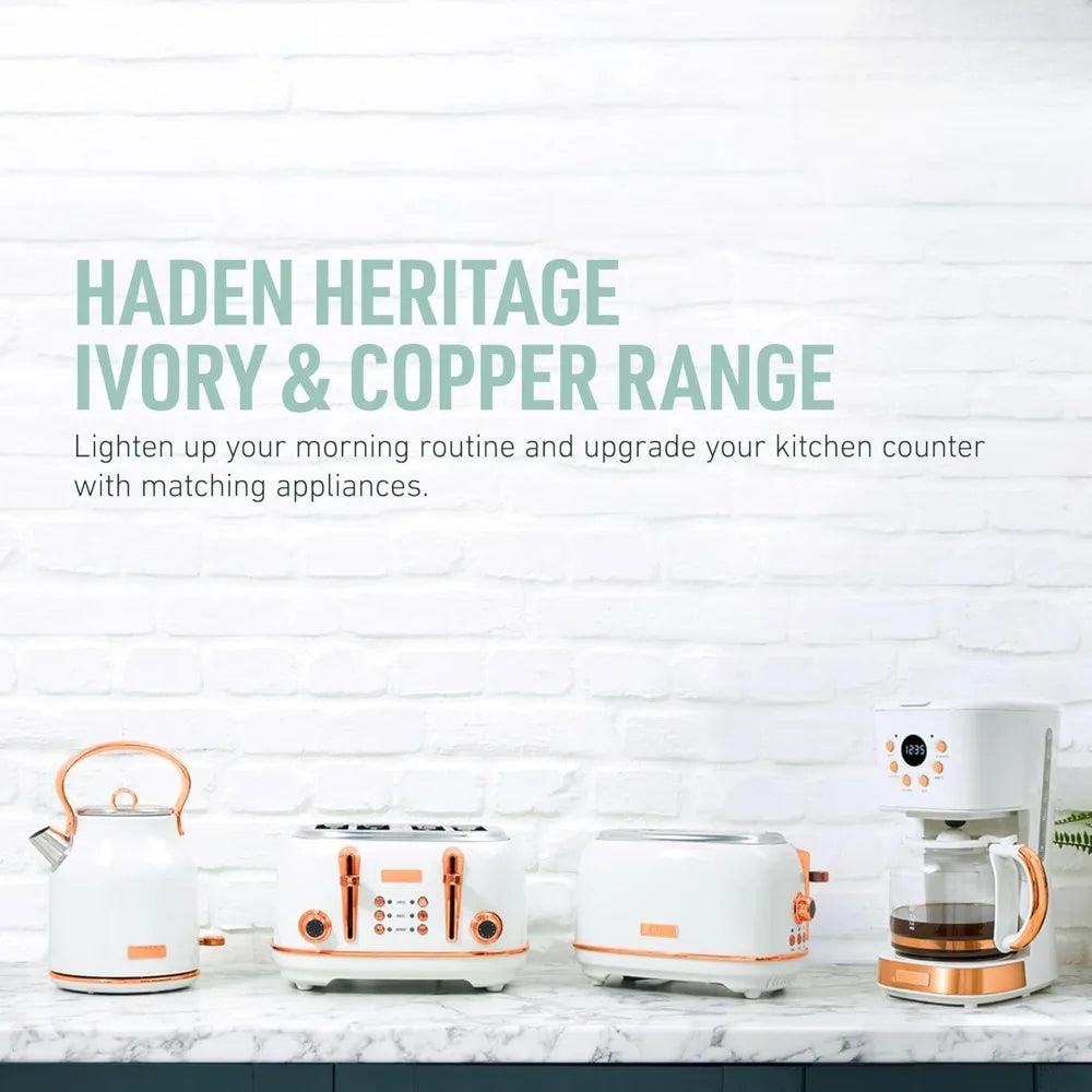 Coffee Machine, 12 Cup Drip Coffee Maker Bundled with Heritage 1.7 Liter Stainless Steel Electric Kettle, Ivory & Copper