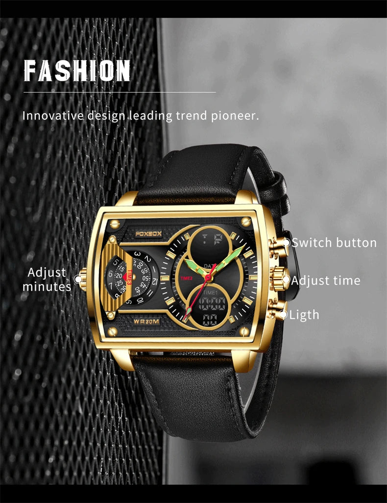 LIGE Digital Men's Watches Fashion Square Military Stainless Casual Sports Quartz Electronic Watch Waterproof Male Alarm Clocks