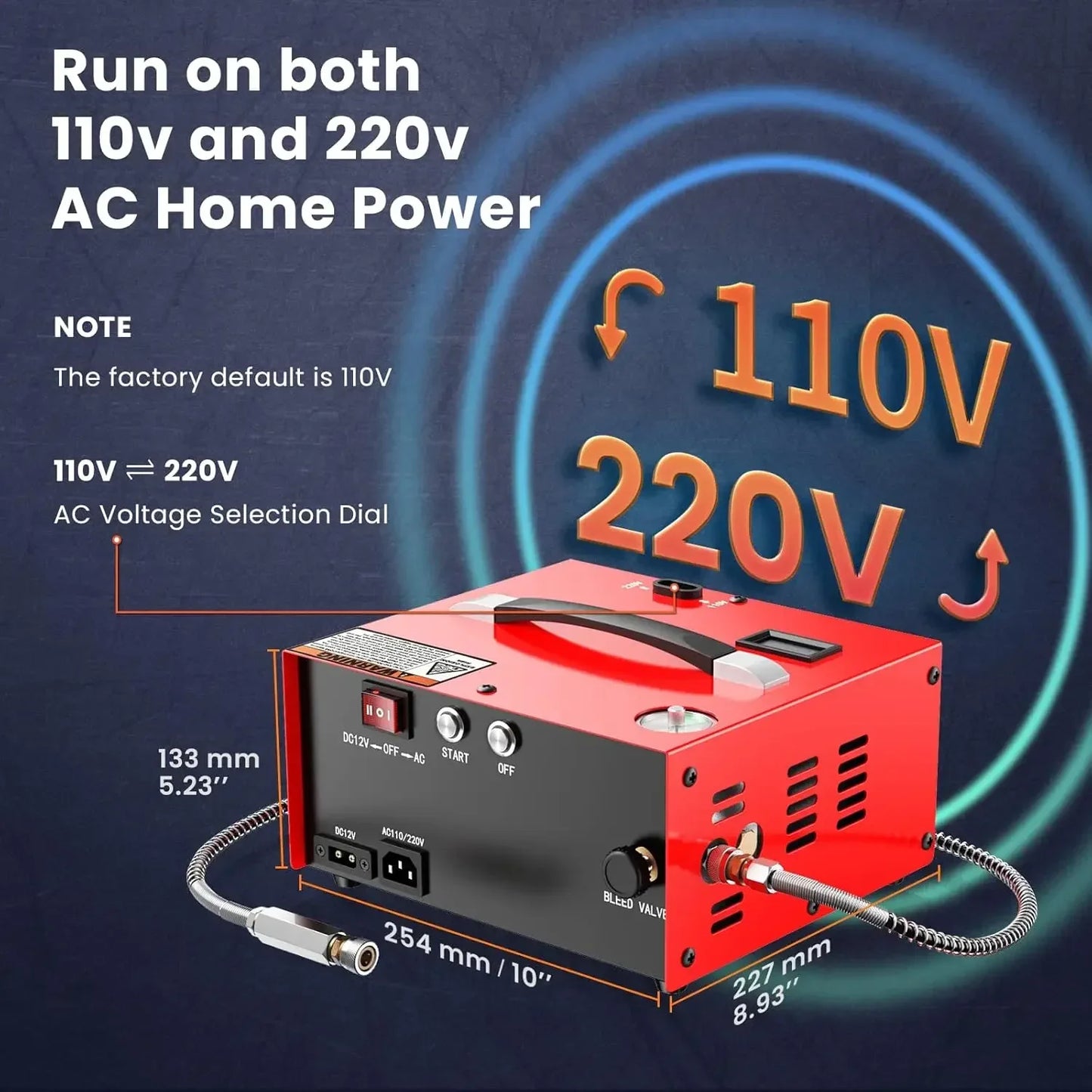 PCP Air Compressor with Built-in Power Adapter,Auto-shutoff Oil &Water-Free 4500Psi/30Mpa Air Gun and Paintball