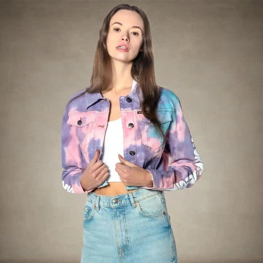 Members Only | Women's Rugrats Tie-Dye Frayed Crop Denim Jacket