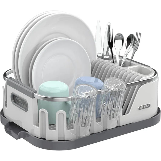 Dish Drying Rack for Kitchen Counter,Compact Dish Drainer with Drainboard,Utensil Holder and Cup Rack, Kitchen Drying Rack