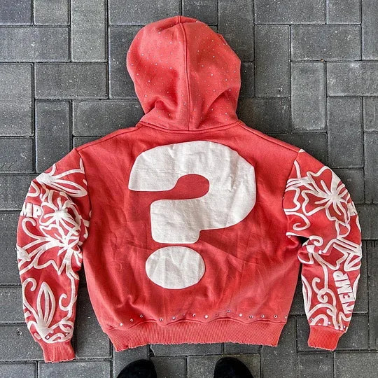 Y2K Zip Hoodie New American Hip Hop Casual Fashion Alphabet Design Vintage Hooded Long Sleeve Sports Hood Men Women Street Wear