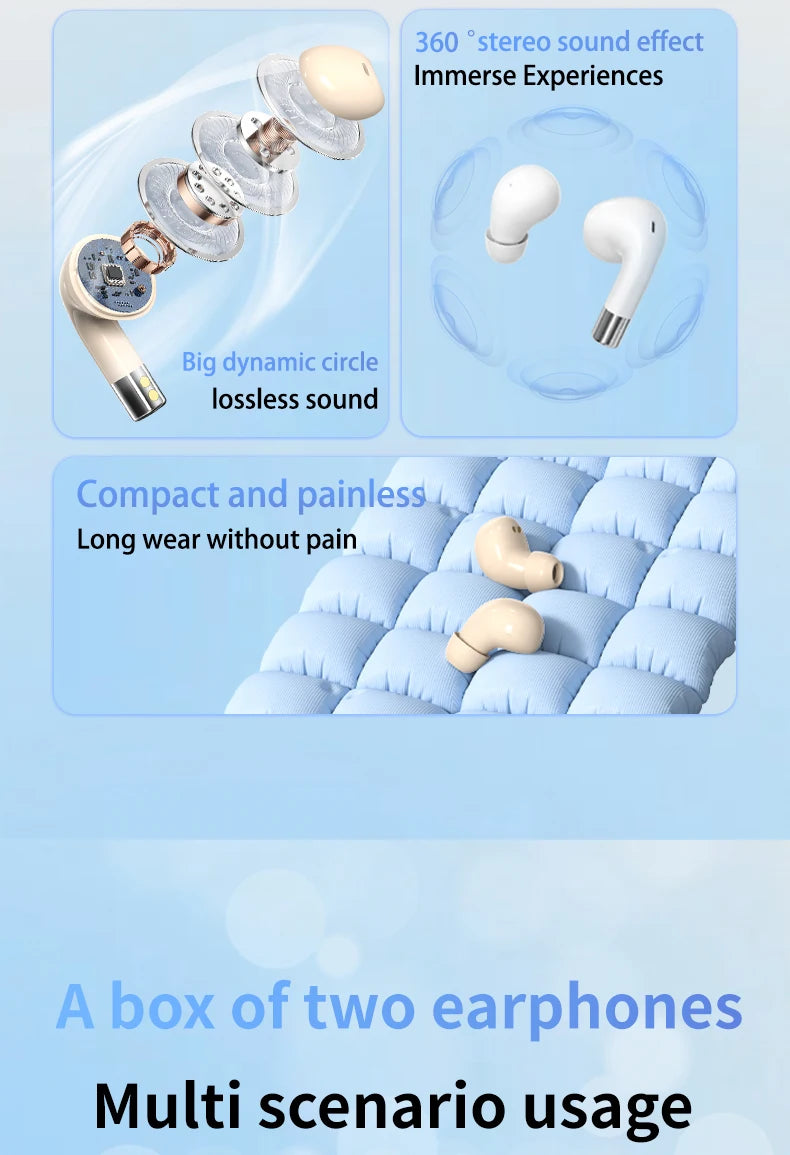 Dual Set Wireless Bluetooth Earbuds Gaming Music Sports HD Audio TWS Headphone Hands-Free Calls Intuitive Touch Control Earphone